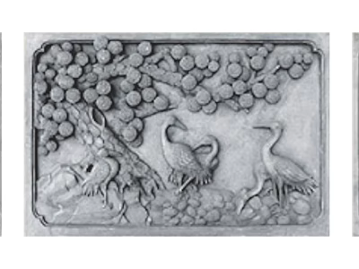 Decorative Square Stone Carving with Grapes Trees and Cranes Design 3d model