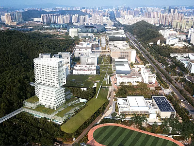 Modern School Campus Buildings With Contemporary Design Green Lawns And Sports Field 3d model