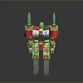 Red And Gold Mechanical Robot Figure With White Chest And Arm Cannons