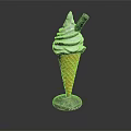 Creamy Vanilla Ice Cream In Golden Waffle Cone With Chocolate Stick Topping