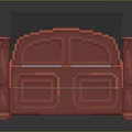 Red Carved Wooden Bed Frame With Red Mattress And White Pillows