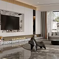 Modern Living Room Interior With Gray Sofas Large Windows Marble Floor And Coffee Table 3d model