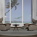 Beige Reclining Leather Armchair With Comfortable Design By Sea View Window And Palm Tree