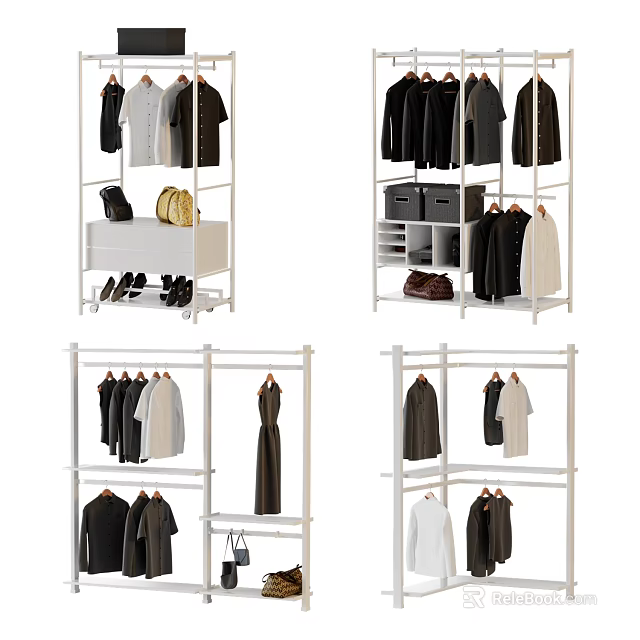 Functional Clothes Rack with Hanging Clothes Shoes Bags Storage Drawers and Boxes 3d model 