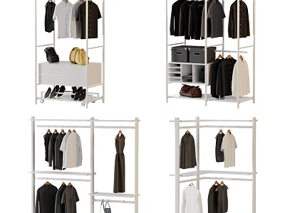 Functional Clothes Rack with Hanging Clothes Shoes Bags Storage Drawers and Boxes 3d model