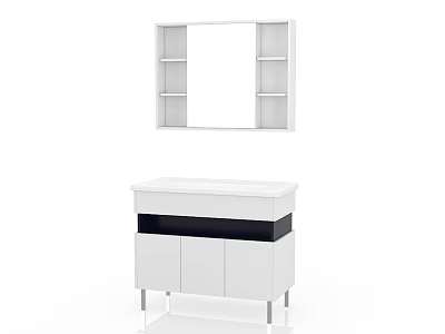 White Bathroom Vanity Set With Mirror Shelves Countertop And Storage Cabinets 3d model