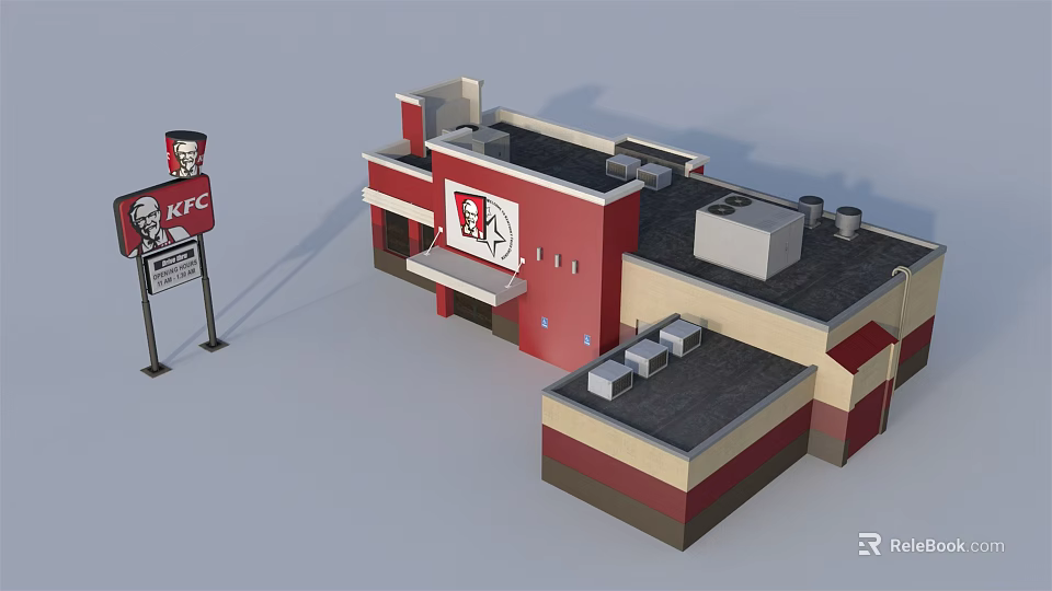 Modern KFC Restaurant Exterior With Red Building Facade And Brand Signage 3d model 