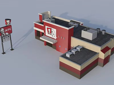 Modern KFC Restaurant Exterior With Red Building Facade And Brand Signage 3d model