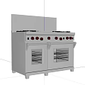 Stainless Steel Double Oven Gas Range With Red Knobs And Glass Doors In Modern Kitchen