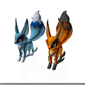 Cartoon Style Blue And Orange Fantasy Foxes With Pointed Ears And Bushy Tails