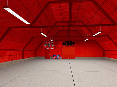 Red Indoor Fitness Training Area With KTM Logo Bright Lighting And Equipment 3d model