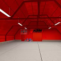Red Indoor Fitness Training Area With KTM Logo Bright Lighting And Equipment