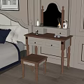 Elegant Wooden White Dressing Table With Mirror Stool And Decorative Items 3d model