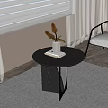 Black Round Coffee Table With Wooden Top Geometric Base White Vase Dried Flowers Modern
