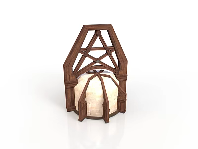 Vintage Wooden Lantern Featuring Triangular Frame Crossed Strips And White Lampshade 3d model
