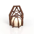 Vintage Wooden Lantern Featuring Triangular Frame Crossed Strips And White Lampshade