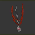 Decorative Silver Circular Necklace Pendant with Red Rope and Intricate Pattern