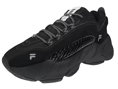Black Casual Sporty Sneakers With Thick Sole Gray Laces And White Logo 3d model