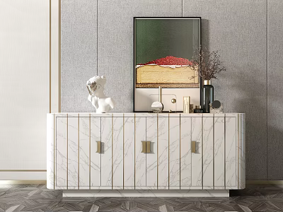 Modern Luxury Entryway Side Cabinet With White Marble Surface And Decorative Ornaments 3d model
