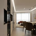 Modern Dining and Living Room Interior With White Cabinets Display Shelves And Decorative Painting