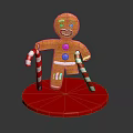 Festive Gingerbread Man With Purple Buttons And Candy Canes On Red Base 3d model