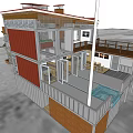 Modern Detached House With Container Structure Solar Panels Green Roof And Terrace
