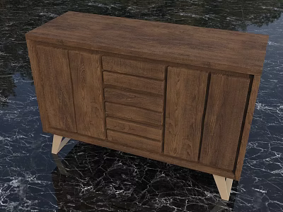 Brown Wooden Cabinet With Drawers Cabinet Doors And Light Colored Legs On Marble Floor 3d model