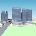 Modern Commercial Complex With Tall Towers Connected Structures And Spherical Plaza Design 3d model