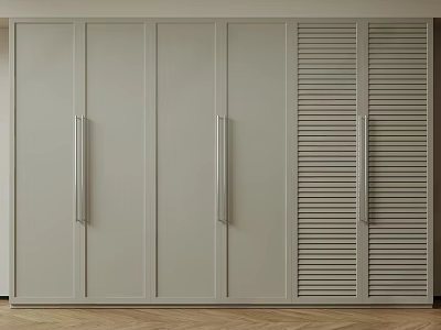 Modern Minimalist Wardrobe Interior Design With Panel And Louvered Doors And Metal Handles 3d model