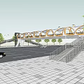 Pedestrian Bridge With Unique Circular Frame Over Parking Lot Featuring Street Lights And Trees