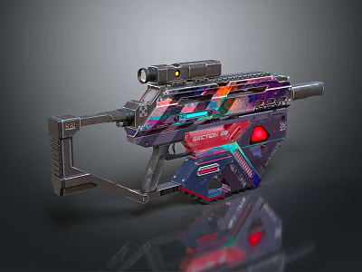 Futuristic Sci Fi Gun With Colorful Patterns Scope Red Light Indicator And Metallic Frame 3d model