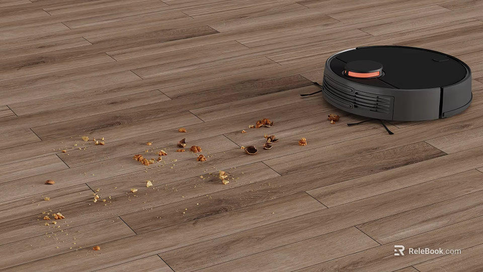 Smart Robot Vacuum Cleans Scattered Debris On Wooden Floor Efficiently 3d model 