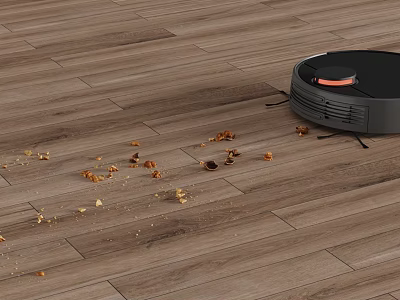Smart Robot Vacuum Cleans Scattered Debris On Wooden Floor Efficiently 3d model