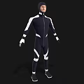 Man In Sleek Black And White Tight Suit Standing Pose Full Body 3D Render