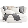 Light Colored Round Single Sofa With Plaid Cushions And Gray Tassel Throw 3d model