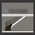 Modern Spiral Staircase With Dark Wooden Steps Metal Railings And Light Striped Wall