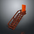 Wooden Staircase With Handrail And Steps Leading To Orange Door On Landing