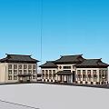 Traditional Style Office Building With Symmetric Stone Facade Grassland And Classic Roof