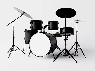 Modern Black Drum Set With Drums Cymbals And Sturdy Metal Stands 3d model