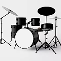 Modern Black Drum Set With Drums Cymbals And Sturdy Metal Stands