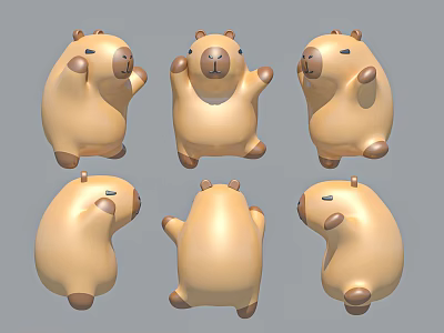 Cute Capybara Cartoon Figurines Photo Spot With Six Different Poses Yellow Adorable Decorative 3d model