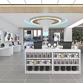 Modern Digital Store Interior With Smartphones Laptops On Round Display Counters And Customer Seating 3d model