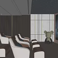 Elegant Modern Home Theater With Starry Sky Ceiling Leather Seats And Large Screen Bear Sculpture
