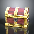 Vintage Wooden Treasure Chest With Red Body Golden Rivets And Lock