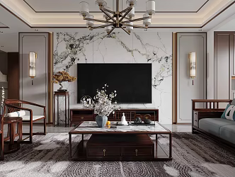 New Chinese Living Room 3d model