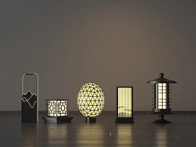 Modern Outdoor Lights With Various Shapes Hollow Patterns And Warm Glow 3d model