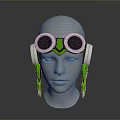 Green and Silver Goggles with Round Lenses on White Head Model and Earmuff Design