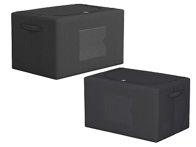 Two Black Fabric Storage Boxes with Lids Transparent Window and Handles 3d model
