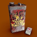 Industrial Equipment Rusty Metal Can With Surf All Graffiti And Matchbox