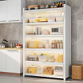 Modern White Illuminated Kitchen Side Cabinet With Fluted Glass Doors For Neat Kitchenware Organization